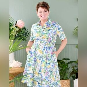 Gorgeous Vintage Look Button Down Collared Short Sleeve Travel Dress Medium